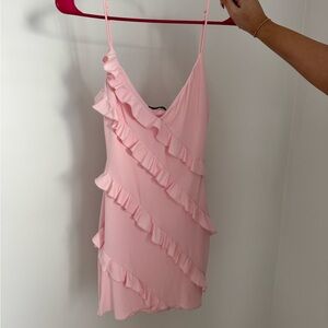Lucy in the Sky Light Pink Ruffle Mini Slip Dress